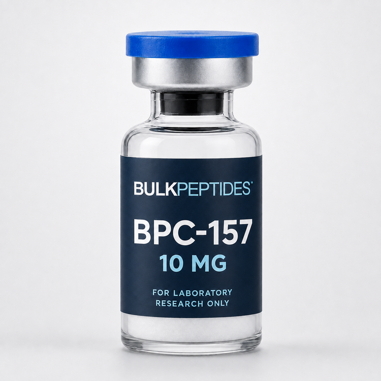 Bulk Peptides BPC-157 10 mg laboratory research vial label illustration