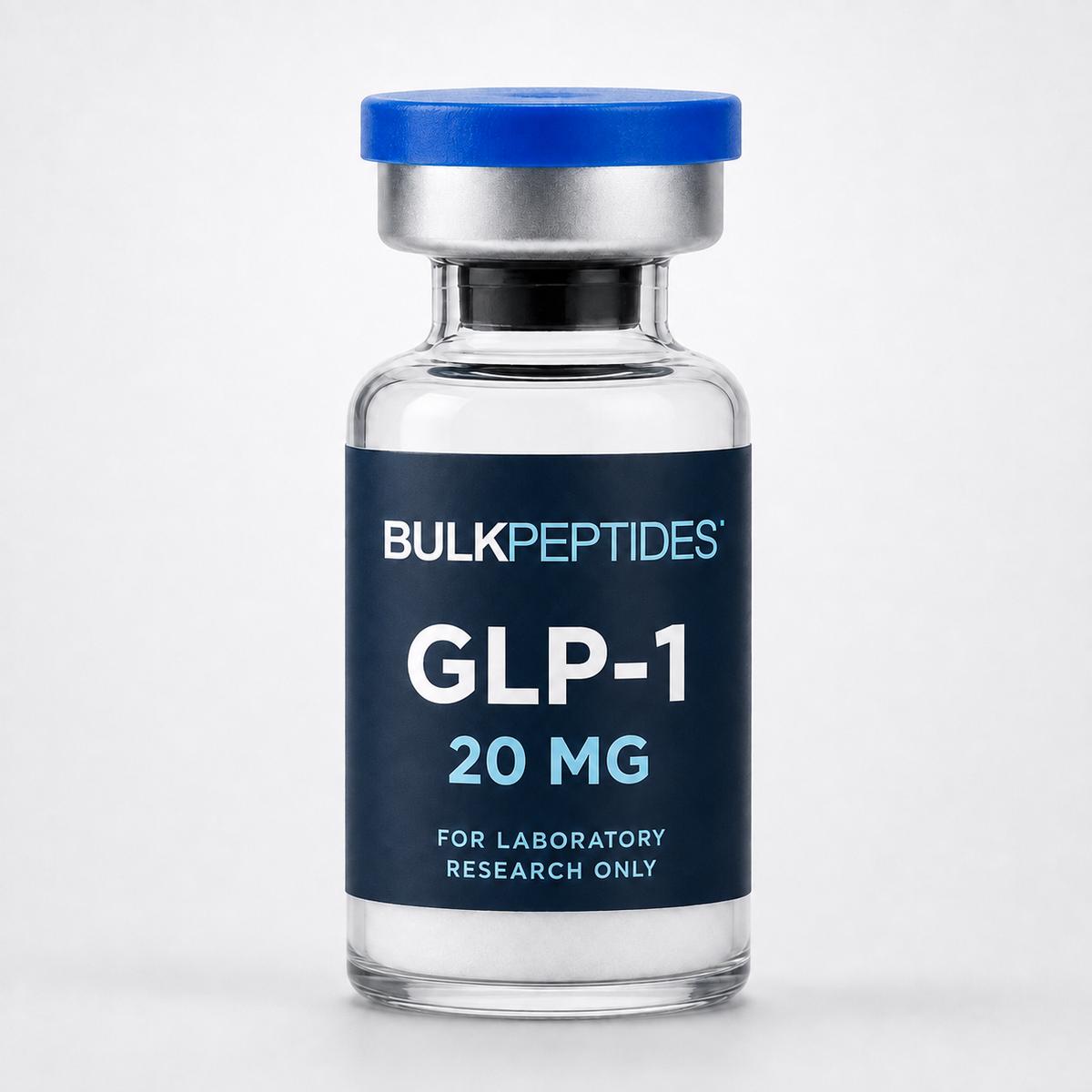 Bulk Peptides GLP-1 20 mg laboratory research vial label illustration