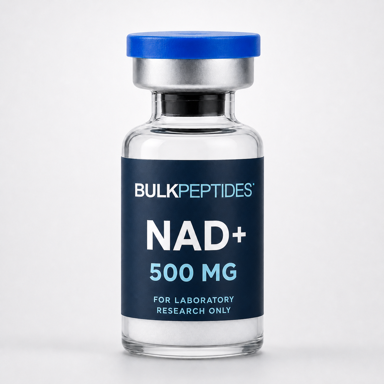 Bulk Peptides NAD+ 500 mg laboratory research vial label illustration