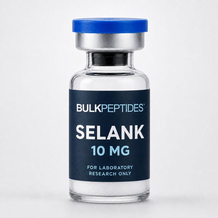 Bulk Peptides Selank 10 MG laboratory research vial label illustration