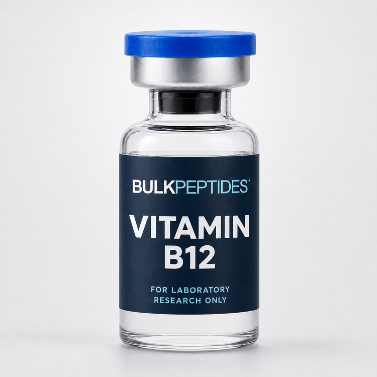 Bulk Peptides Vitamin B12 laboratory research vial label illustration
