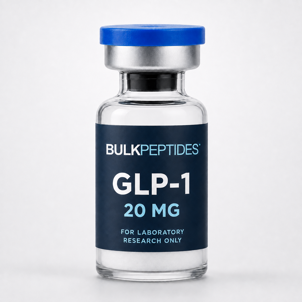Bulk Peptides GLP-1 20 mg laboratory research vial label illustration