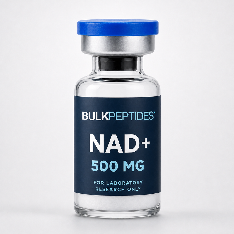Bulk Peptides NAD+ 500 mg laboratory research vial label illustration